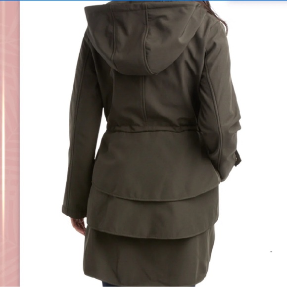 Jessica Simpson Water Resistant Softshell Long Hooded Raincoat with Ruffled Back - Picture 12 of 16